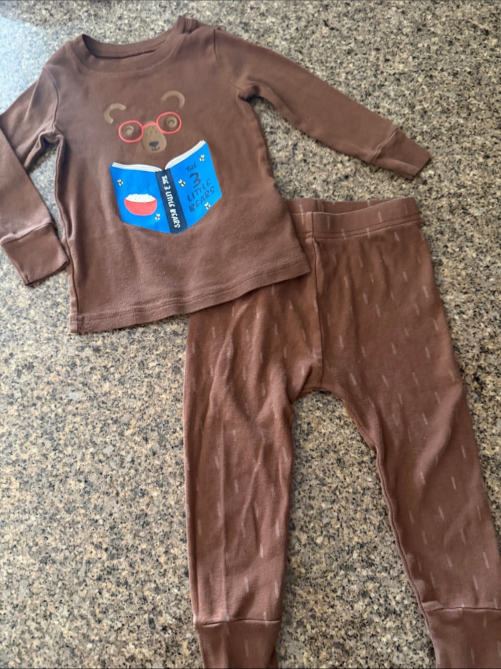 Old Navy Brown Bear Print Kids Pajama Set with Blue Book Detail
